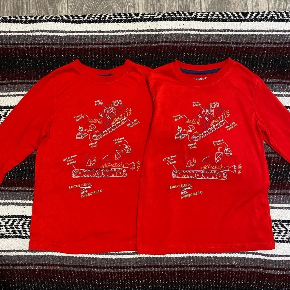 Cat‎ & Jack Boys Red Christmas Long Sleeves Round Neck Shirt Sz S 6/7 Set of 2